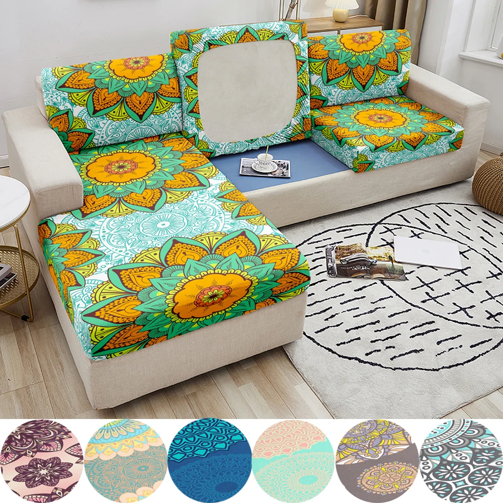 Anti-Slip Elastic Sofa Seat Cushion Cover Mandala Stretch Seat Cushion Cover Couch Slipcover for Living Room Home Decoration