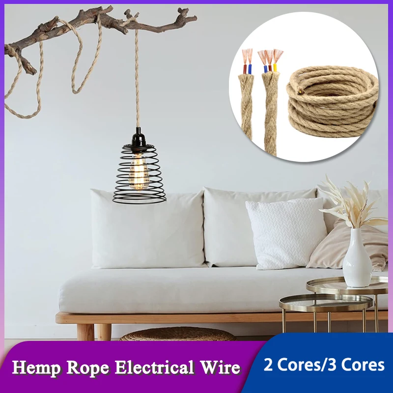 2Core 3Core Twisted Cable Hemp Rope Electrical Wire 0.5/0.75mm² Retro Style Copper Vintage Lamp Cord Braided Wire Pendant Light