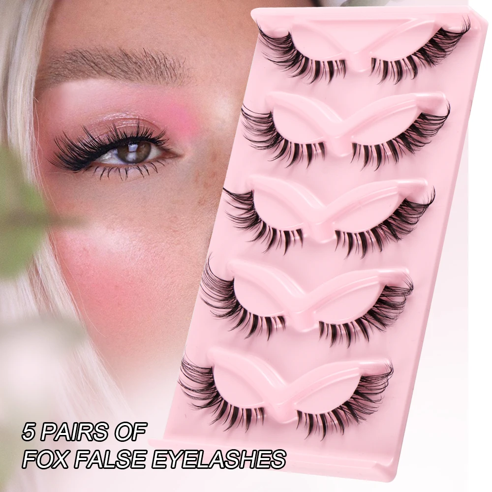 5 Pairs Lashes Manga Lashes 3D Clear Band Lashes Natural Look Wispy Mink Eyelashes Fluffy Cat Eye Lashes Individual Eyelashes