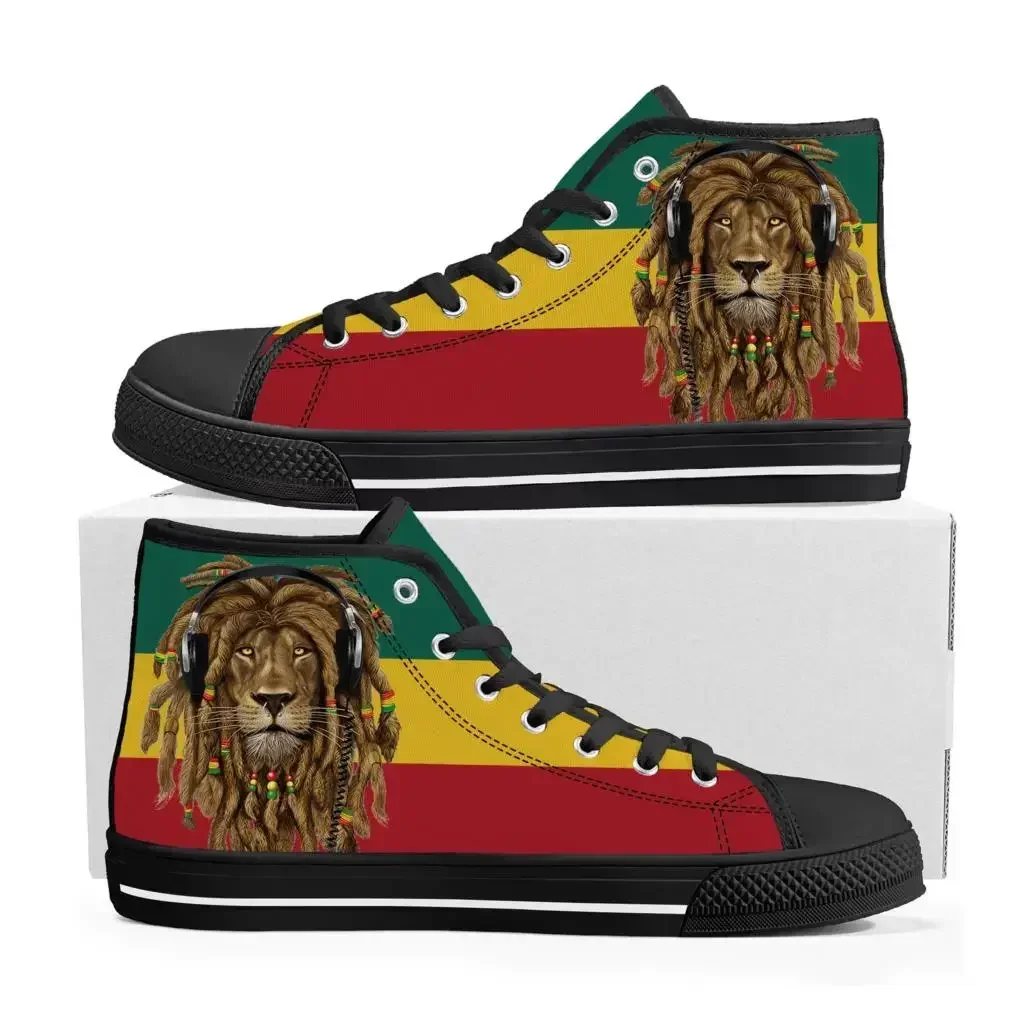 Reggae Rastafarian Rasta Rastafari Lion Of Judah High Top Shoes Mens Womens Teenager Canvas Sneaker Casual Shoes Custom Shoe