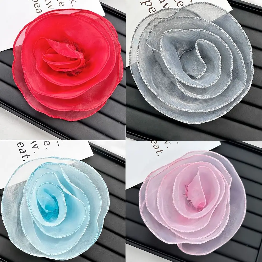 Handmade Rose Flower Brooch Clothing Dress Decoration DIY Vintage Lapel Pins Multi-layer Yarn Sewing Applique