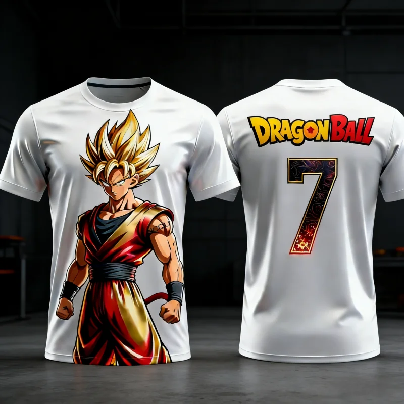 

2026 Summer Dragon Ball Retro High Quality Quick Dry T-Shirt - Goku Super Saiyan Print Oversized Sports Top for Adults & Kids