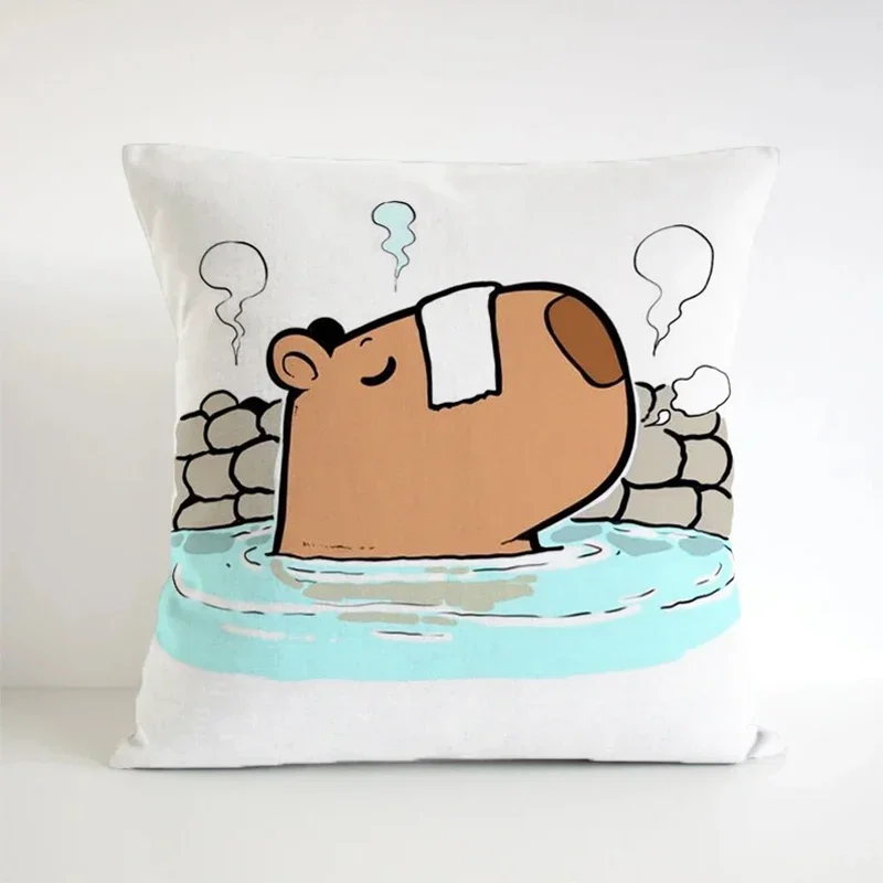 Double-Sided Capybara Pillowcase Short Plush Cushions Square Cushion Cover Gift Pillows Body Pillow Cases Decorative Pillowcases