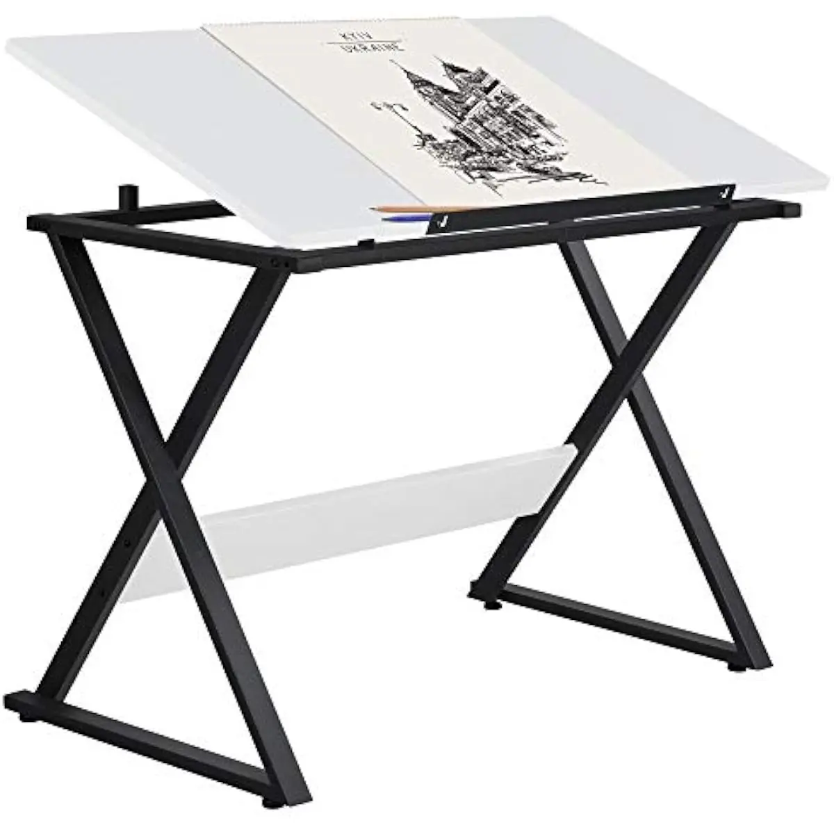 Adjustable Drafting Desk with 5-Position Tilt Mechanism Up to 30°, Rectangular PVC-Coated MDF Top, Matte Powder-Coated Alloy Ste