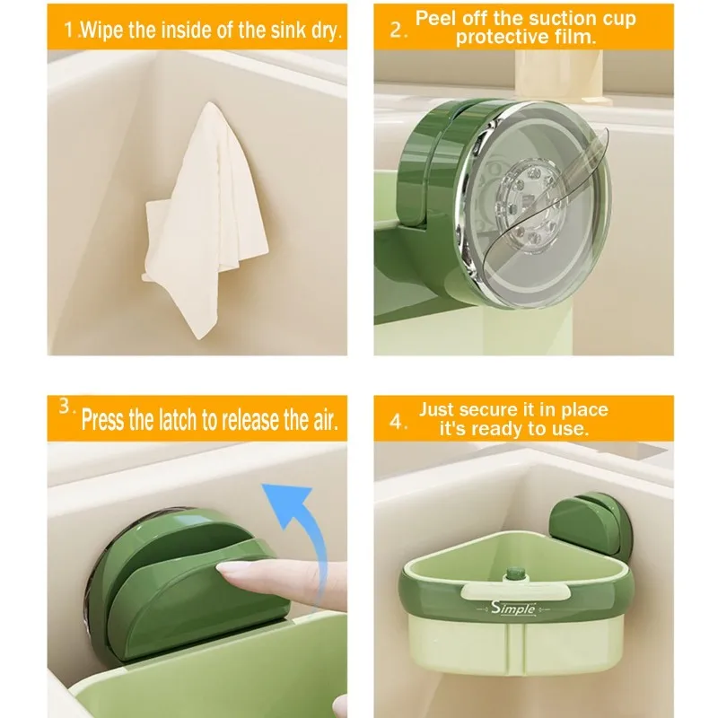 New Suction Cup Sink Drain Basket Household Fruit Washing Filter Basket Kitchen Triangular Sink Strainer For Food Waste ﻿