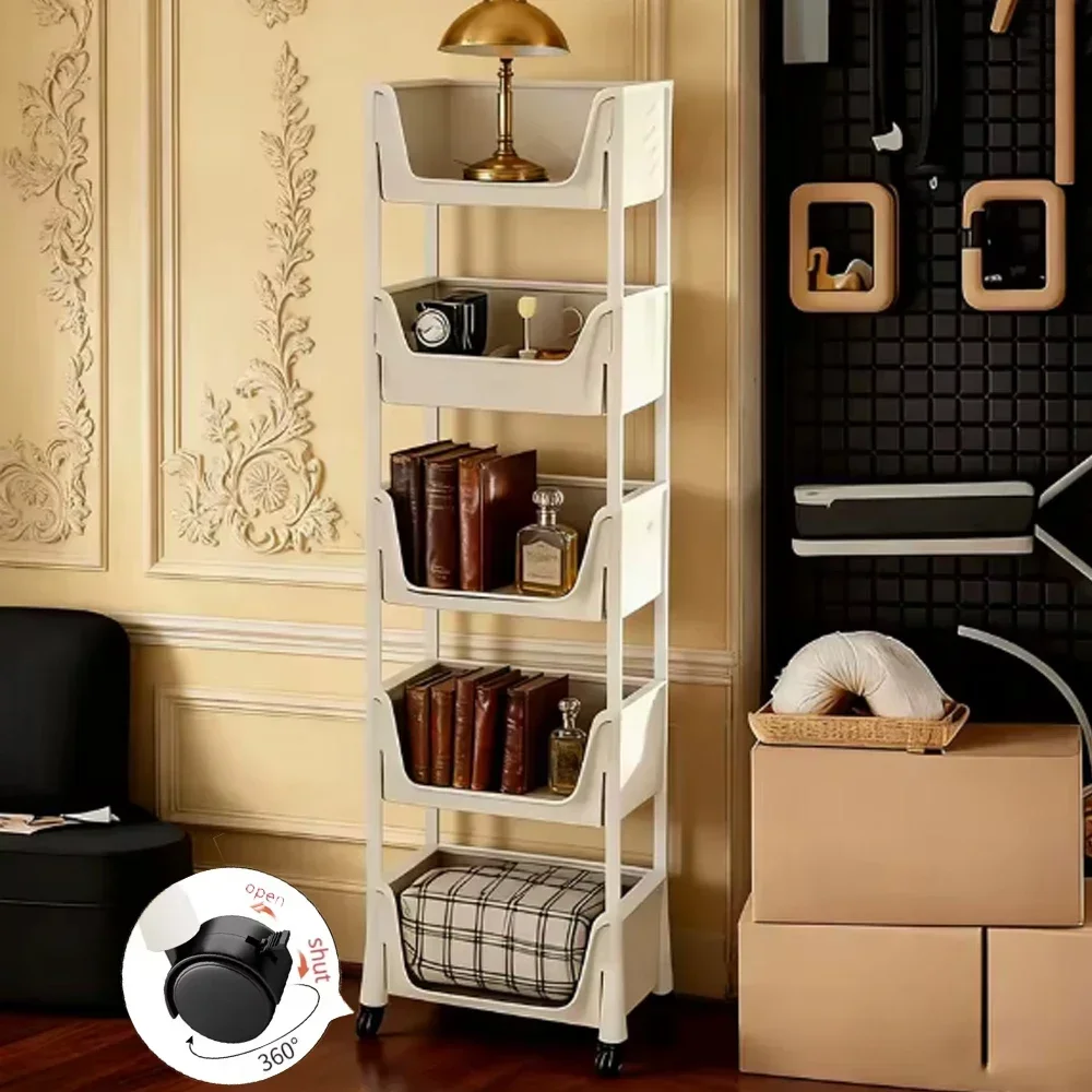 Kitchen Organizer Storage Rack Mobile Snack Toy Trolley Desk Side Book Shelf Rack Wheels