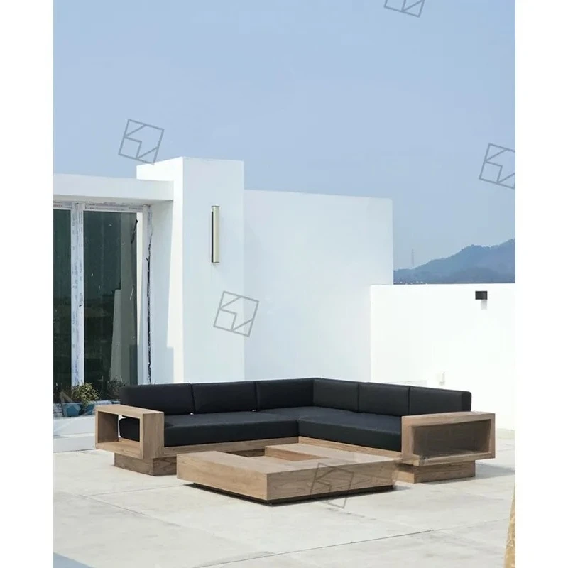 Modern Garden L-Shaped Sectional Sofas Teak Solid Wood Luxury Outdoor Lounge Teak Sigma Furniture Patio Garden Furniture Set