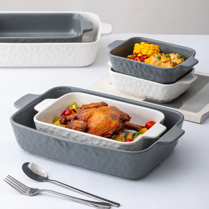 

Скандинавское минималистское однотонное керамическое большое блюдо для выпечки с двойной ручкой, устойчивое к духовой запеканку для риса.