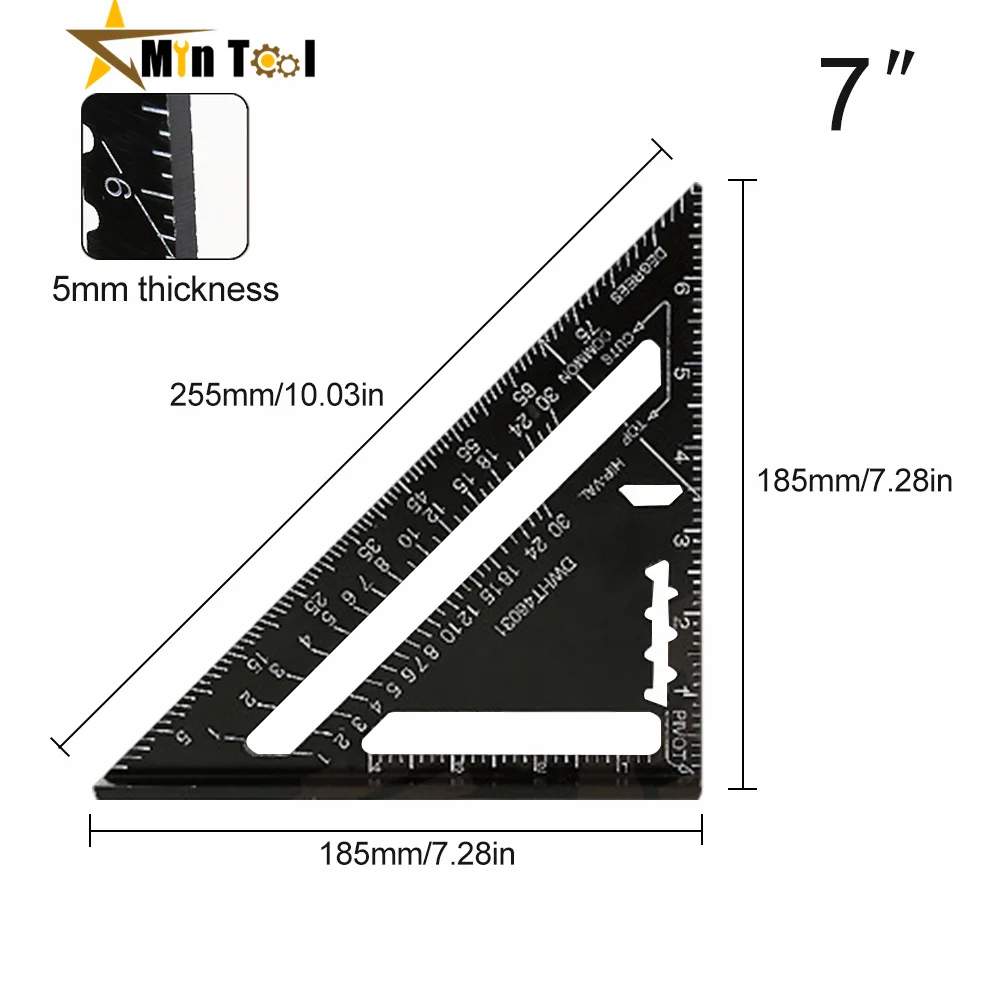 Tri linijka kątowa 7 Cal narzędzie pomiarowe stop Aluminium narzędzia stolarskie Cal metryczne linijka kątowa kwadratowe narzędzie do pomiaru drewna