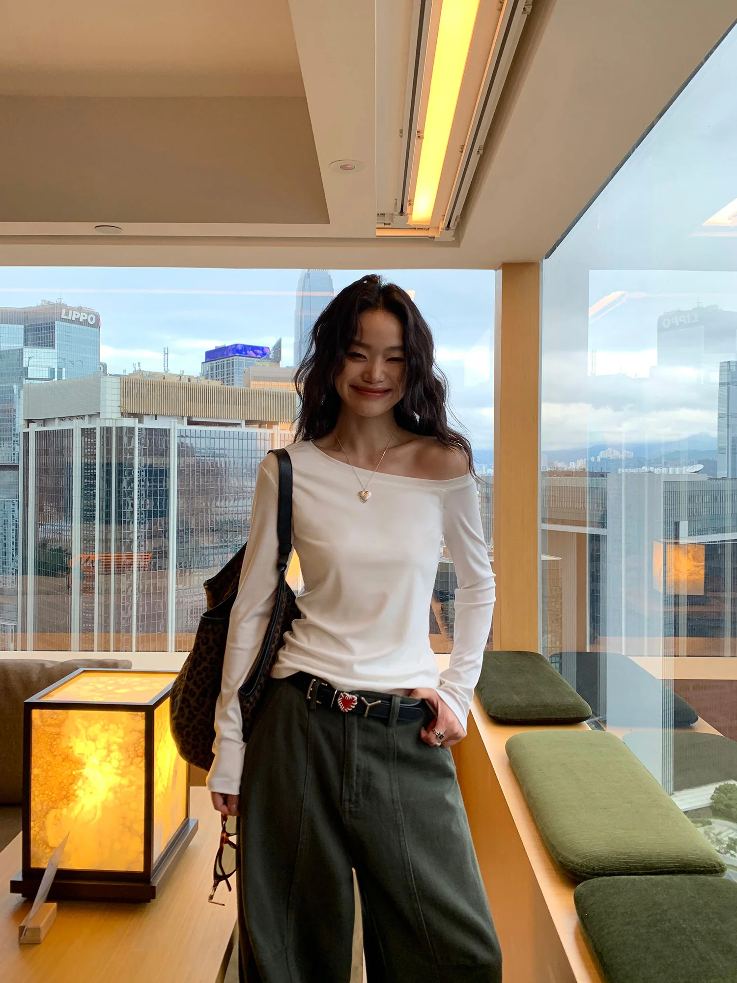 Pusumede ey Lange Sve Gebreide Top Dames Slim Fit oulder Bared Casual Sle Katoenmix Elastische Vezel Herfst Tee