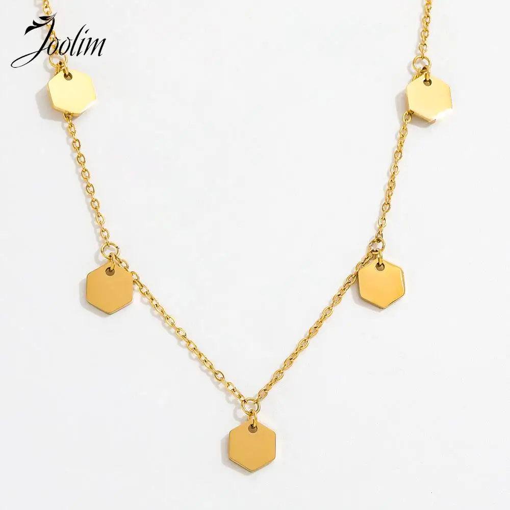 

Joolim Jewelry High End PVD Wholesale Tarnish Free Fine Geometric Honeycomb Pave Pendant Stainless Steel Necklace for Women