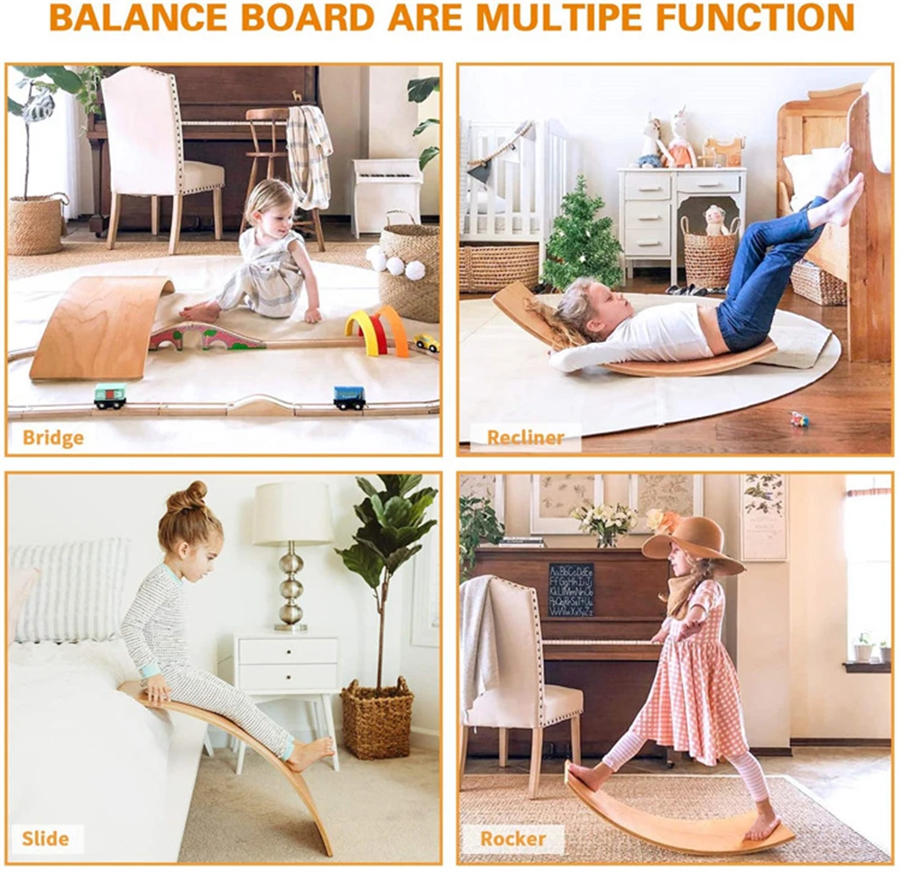 2022 Wooden Baby Balance Board Children Curved Seesaw Yoga Fitness Equipment Baby Indoor Toys Kids Outdoor Sports Gift Play Game