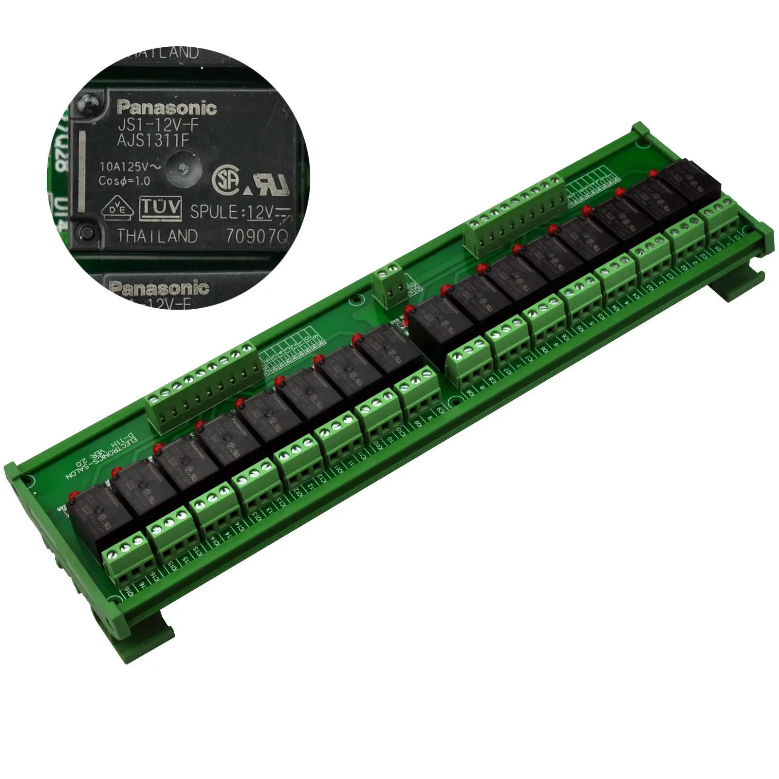 

ELECTRONICS-SALON DIN Rail Mount 16 SPDT 10Amp Power Relay Interface Module, DC 12V Version.