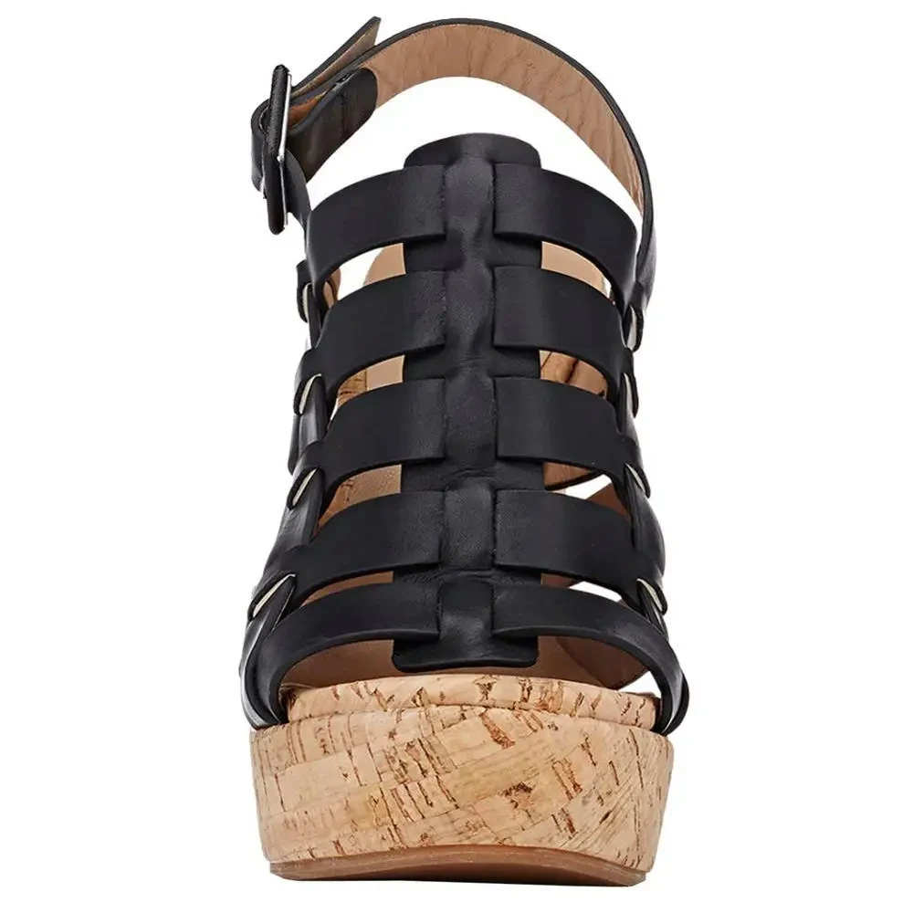 Women Cork Wedge Platform Sandals Customized Peep Toe High Heels Shoes Slingback Cross Strap Ladies Summer Wedges Comfortable