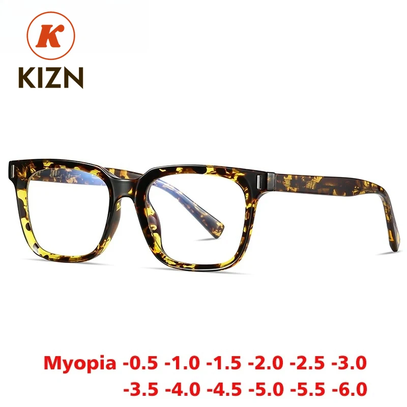 KIZN خمر قصر النظر نظارات سماكة الإطار مربع TR90 النساء الرجال مكافحة الضوء الأزرق وصفة طبية البصريات نظارات -0.50 إلى -10