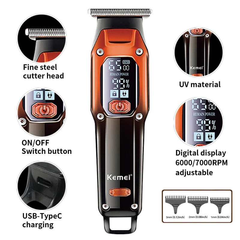 Kemei Hair Trimmer Hair Clipper Professional Barber Trimmer Electric Shaver Hair Cutting Machine Rechargeable Trimmer Men KM-658