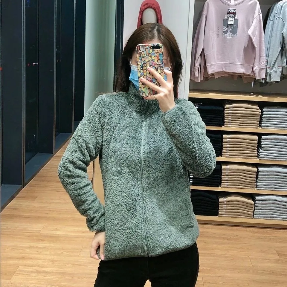 Winter Women's Long Velvet Fleece Warm Coat Long Sleeve Open Cardigan Stand Collar Outerwear Cleanfit Style Neutral Material