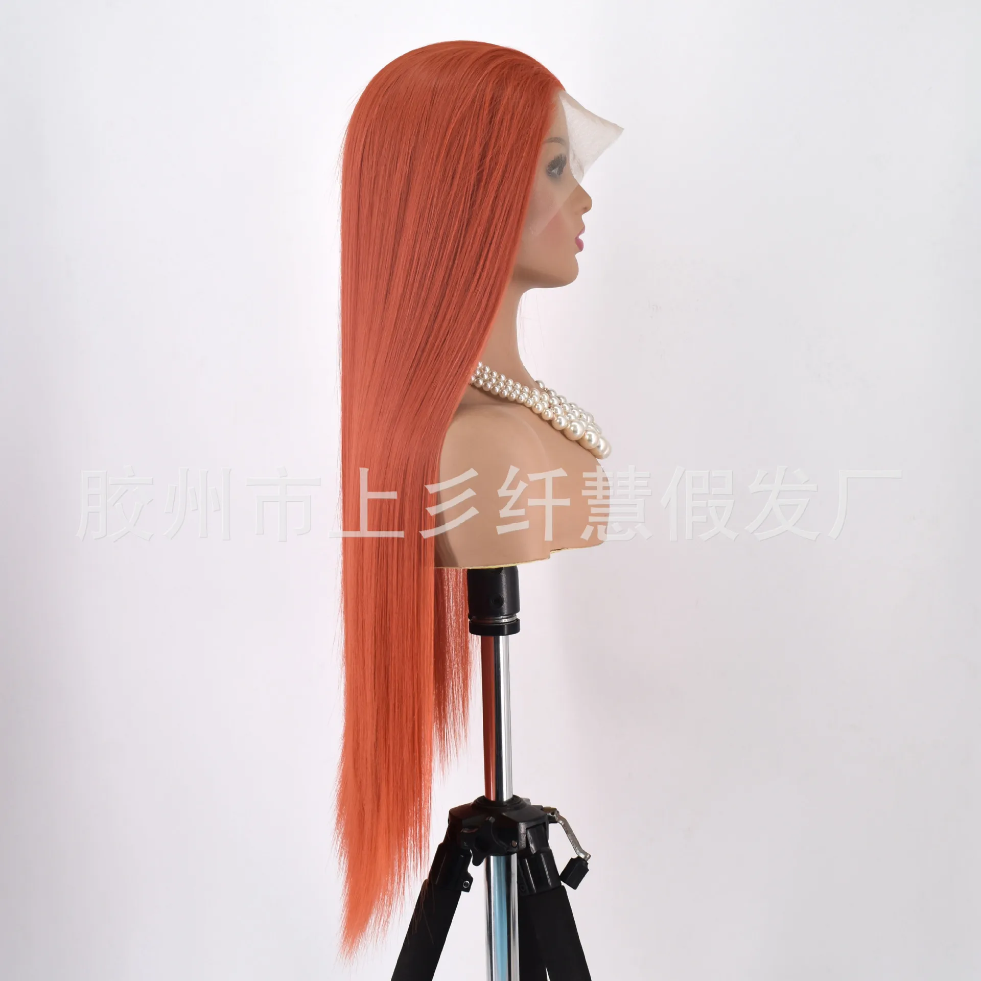 Hand Tied Synthetic Long Straight Orange Lace Front Wig for Women Matte Fiber Costume Party Cosplay Daily Wear Wholesale