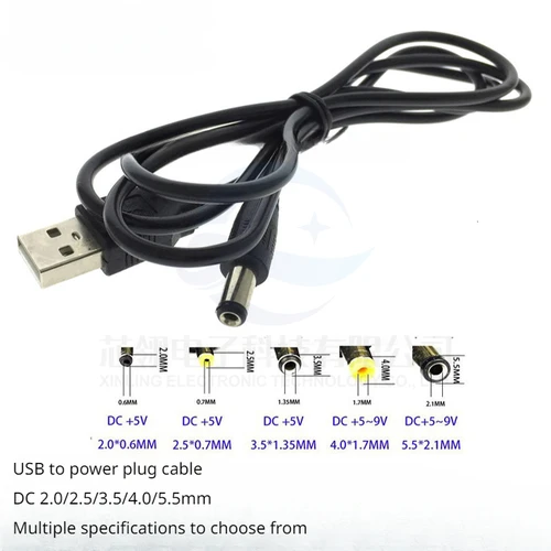 Cable de alimentación USB a DC5.5/2,0/2,5/3,5/4mm, cable de carga DC5V, agujero redondo de 1,2 metros
