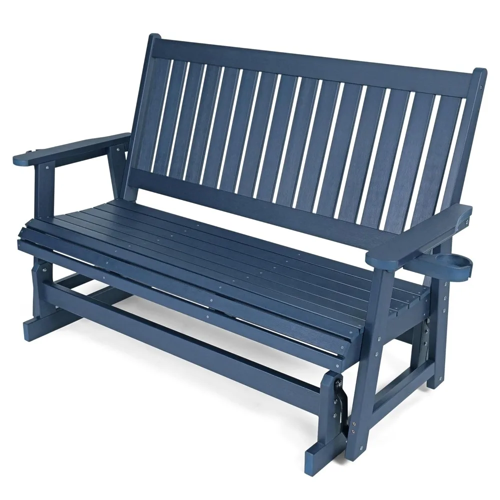 

Patio Glider with Cup Holders, Durable Poly Lumber Material, All-Weather Resistant, High Backrest and Deep Contoured Seat