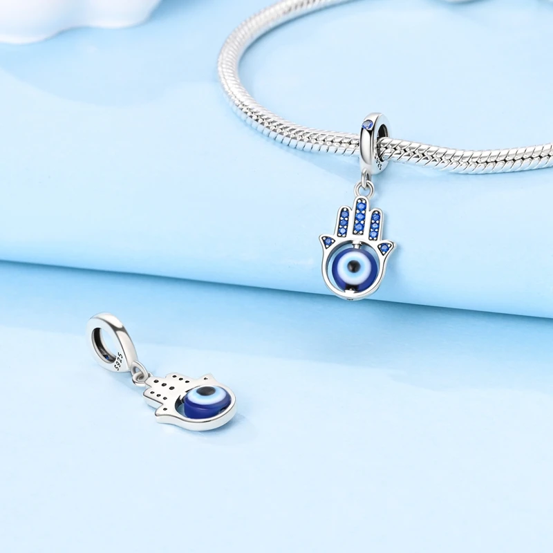 925 Sterling Silber blaue Augen und Palme Charms Kreuzigung Perlen Frauen Freundinnen Schmuck Geschenk – Detail 37