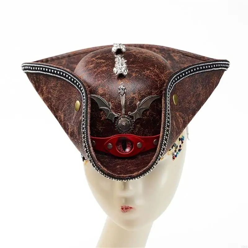 Devil Eye Schwarzer Piratenhut mit Metallverzierungen, perfekt für Halloween-Rollenspiele und Themenveranstaltungen Y08E – Detail 8