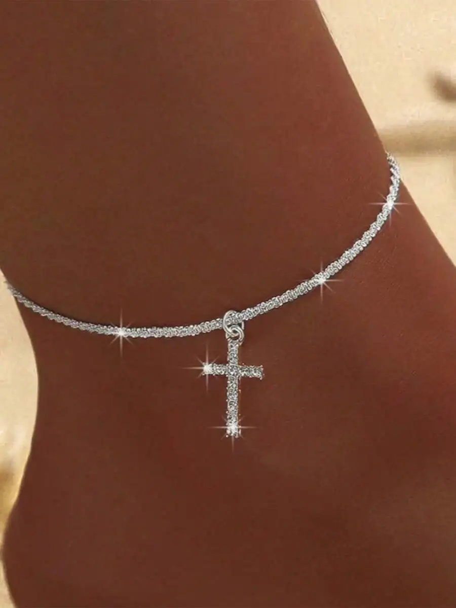

Shiny Cross Anklet For Adults, Sparkling Foot Jewelry Unisex Fashion Accessory