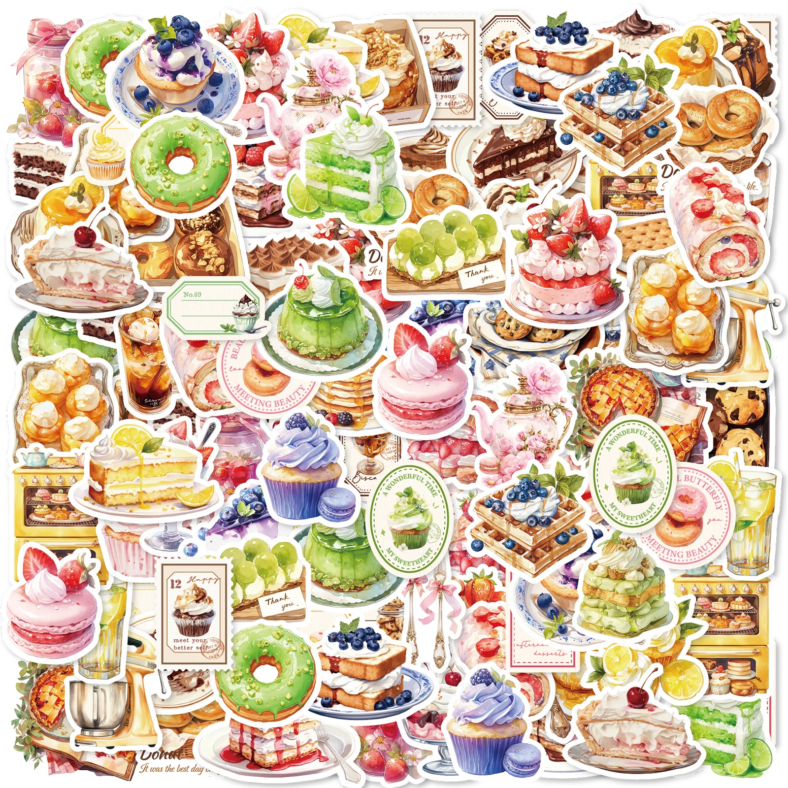 30PCS Blueberry Cheese Strawberry Cake And Other Food Themed Stickers Decorated Laptop Water Bottle Skateboard Classic Toys