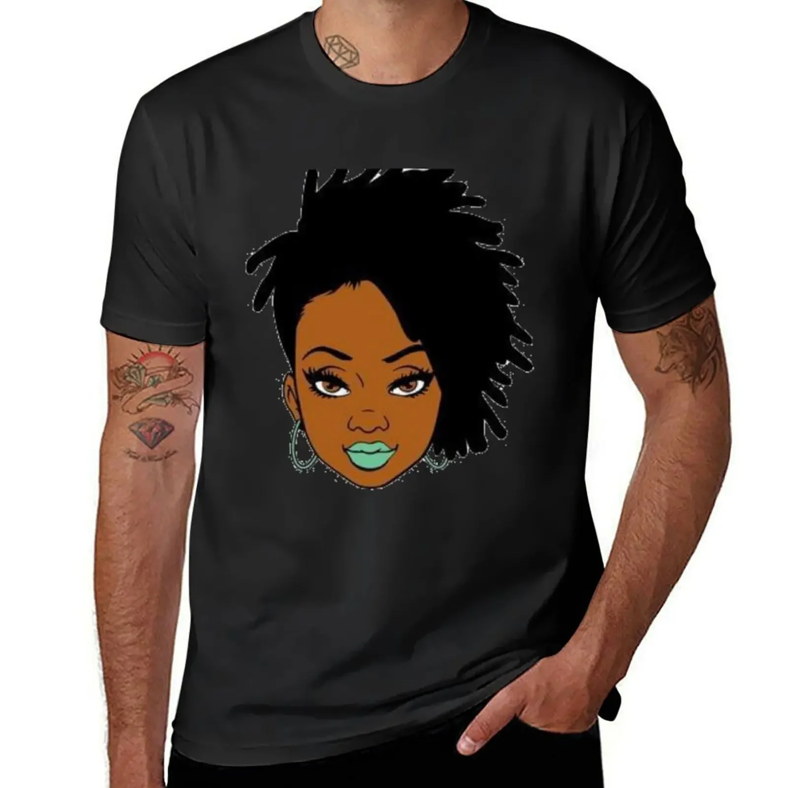 

Black girl with green lips T-Shirt luxury clothing labubu street wear Anime t-shirt vintage graphic tee t shirt men 100℅ cotton