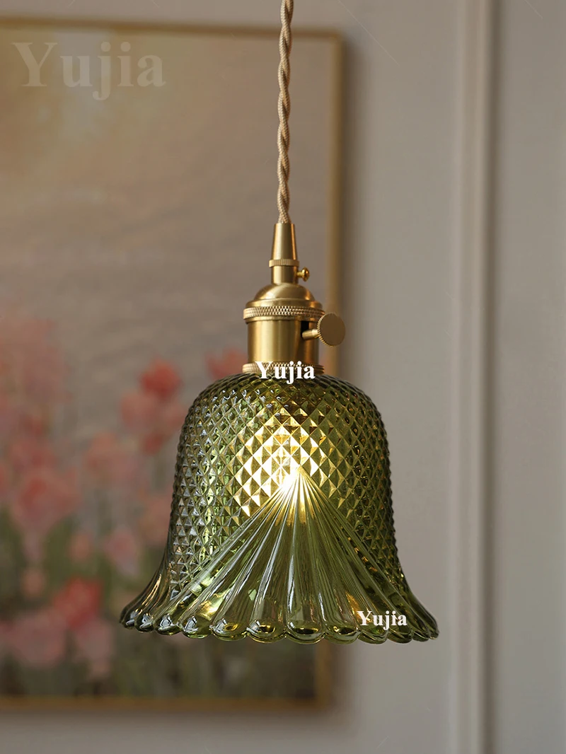 Multi-Style Nordic Pendant Lamp Green Glass Ceiling Lighting Kitchen Island Hand Brass Hanging Light Fixtures for Dining Room