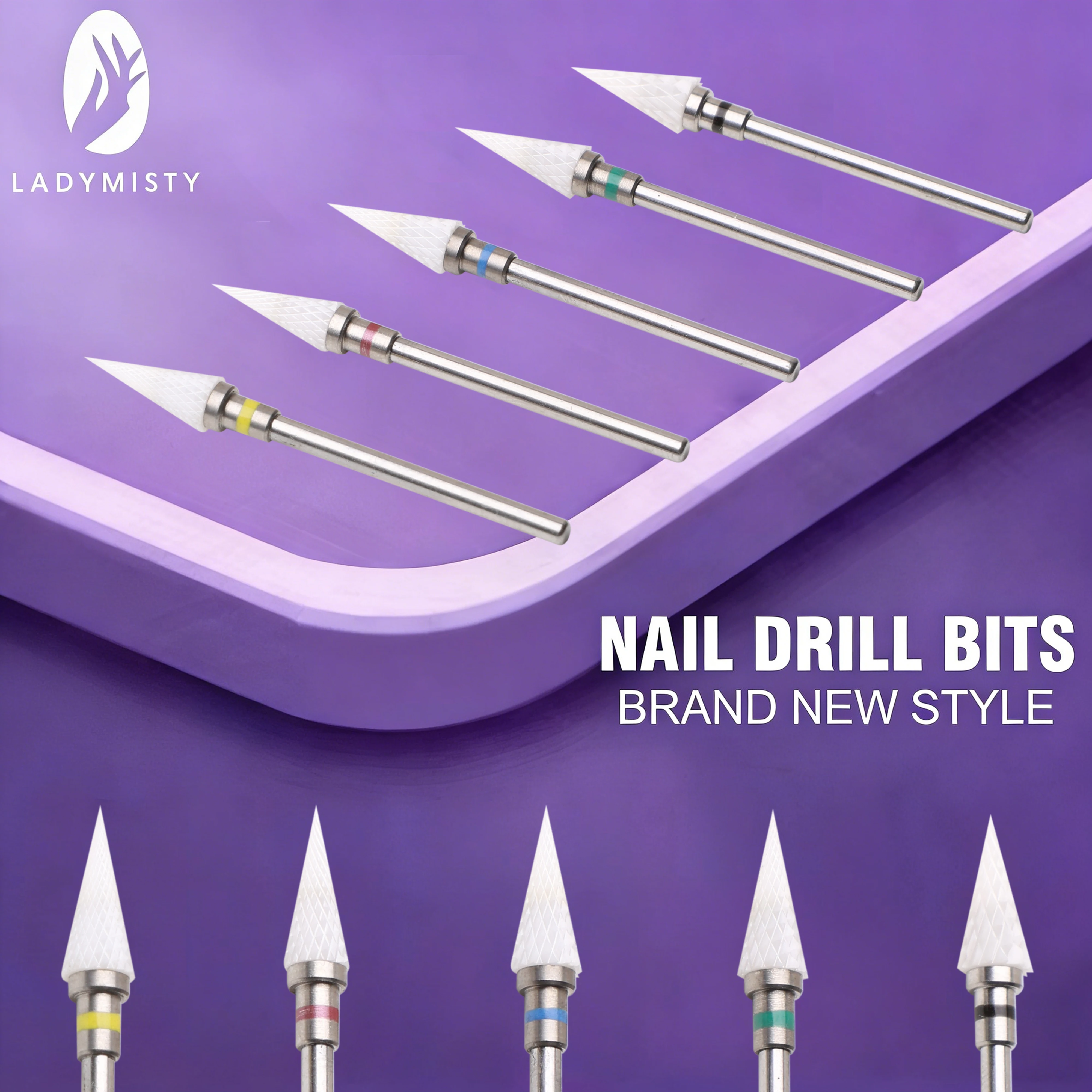 LadyMisty Ceramic Carbide Nail Drill Bit Nail Cutter Rotate Burr Milling Bits Electric Drill Machine For Manicure Pedicure Tools