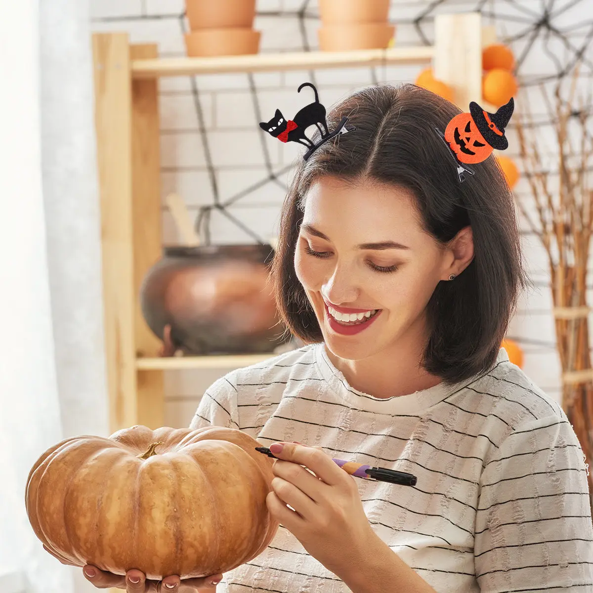

Набор заколок для волос в виде тыквы на Хэллоуин, 6 стилей, многоразовые аксессуары для волос для костюмированной вечеринки на Хэллоуин, заколка-летучая мышь