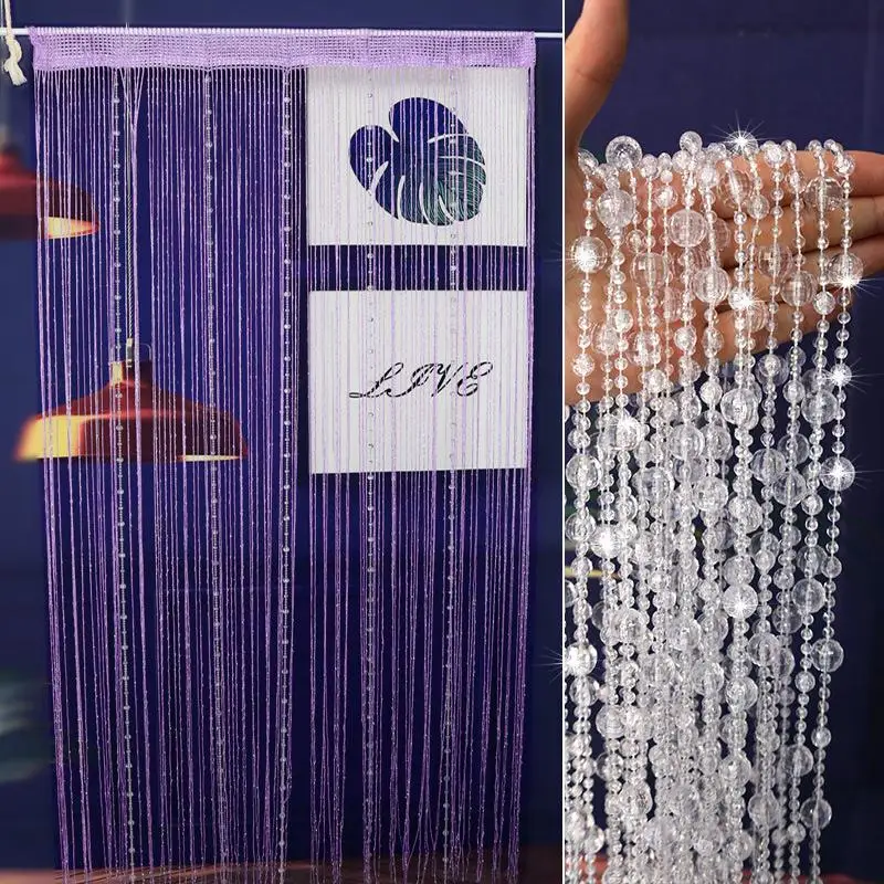 1pcs 100*200cm Crystal Beaded String Curtains Screen String Divider Blind for Salon Living Room Door Wall Window Tassel Curtain