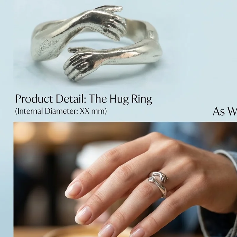 Buy 3 Get 1 Free SheCrown Lovely Cute Embrace the Stainless steel Cuff Ring, put it on, and this moment becomes eternal.