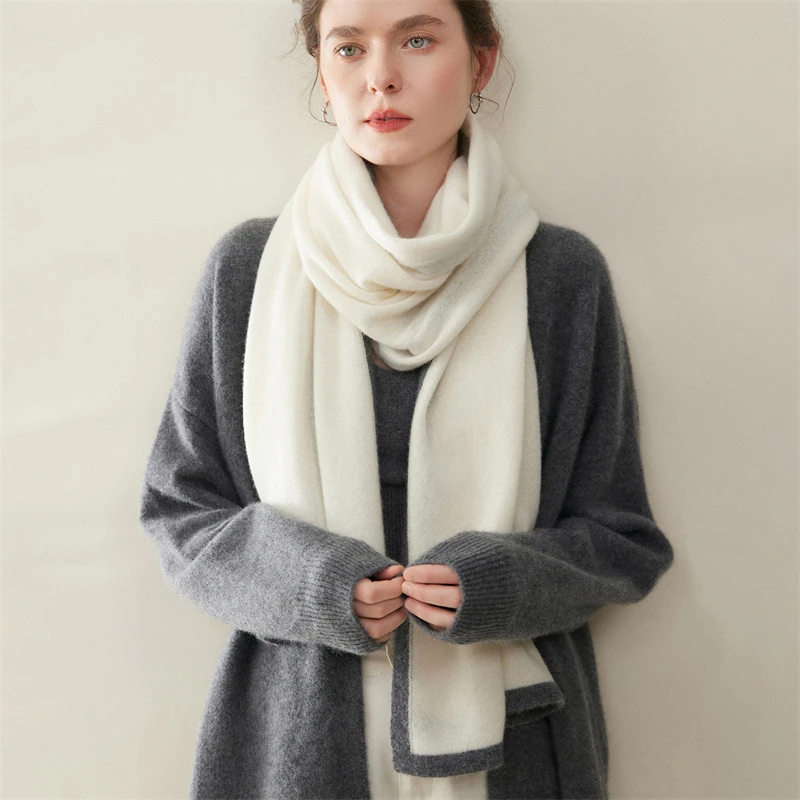 MVLYFLRT Women's A-Class 100% Pure Cashmere Scarf High-End Color-Block Knitted Warm Shawl Dual-Use Autumn Winter Wear