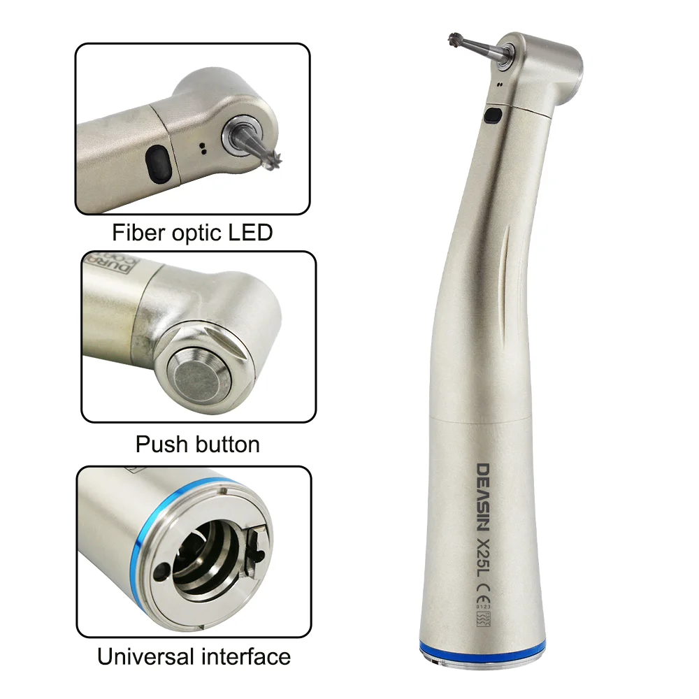 

Deasin Dental 1:1 Fiber Optic Low Speed De-Max X25L Contra Angle Handpiece Blue Ring Fit Electric Micromotor Dental Handpiece