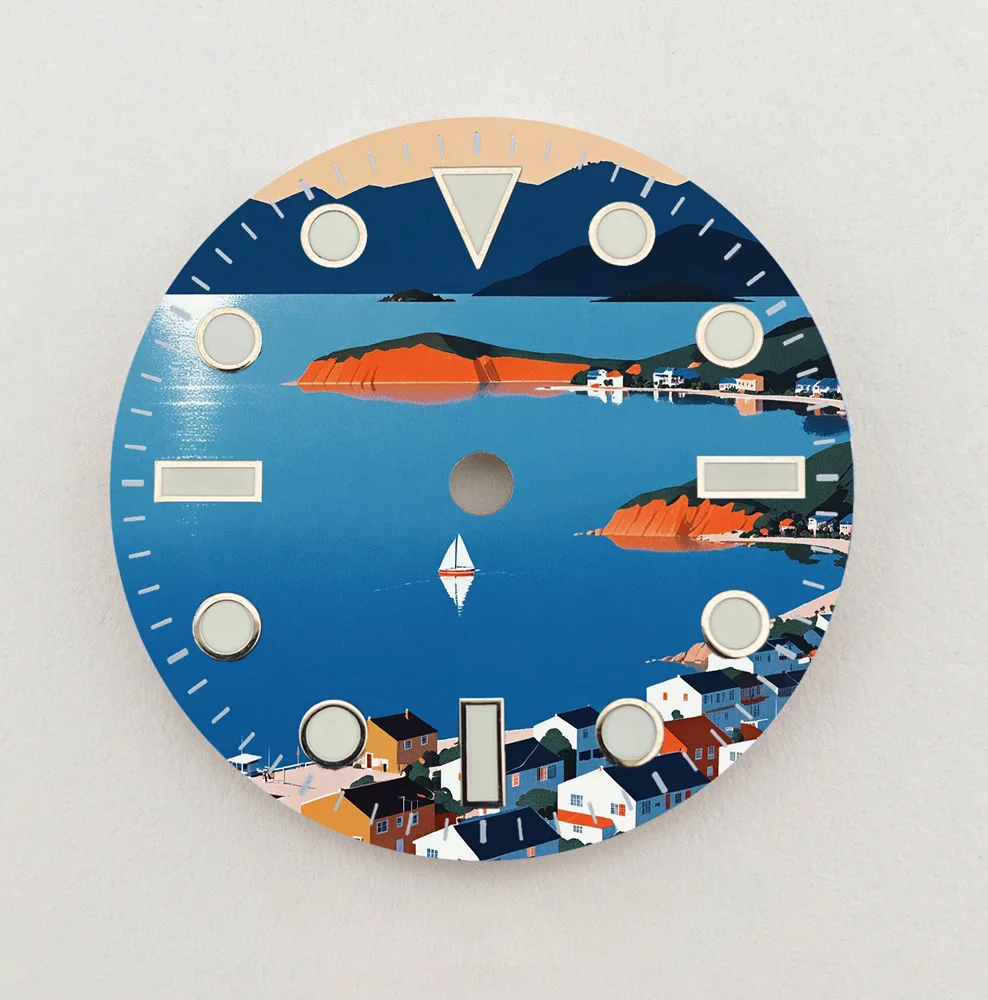NH35 Dial 28.5Mm Dial Seaside Town Dial Kreatif NH36 Dial Warna Dial Cocok NH35/36 Jam Tangan Pergerakan Penggantian Suku Cadang LOGO Kustom