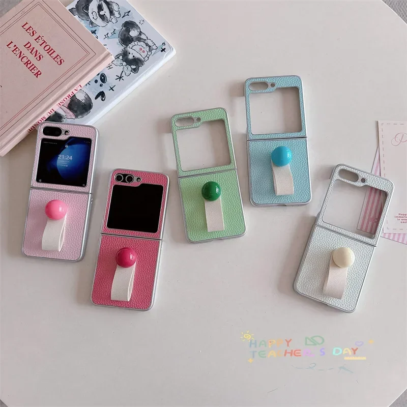 Candy Color Ring Strap Phone Case for Samsung Galaxy Z Flip 6 5 4 3 Protective Back Cover for ZFlip4 ZFlip5 ZFlip6 Case