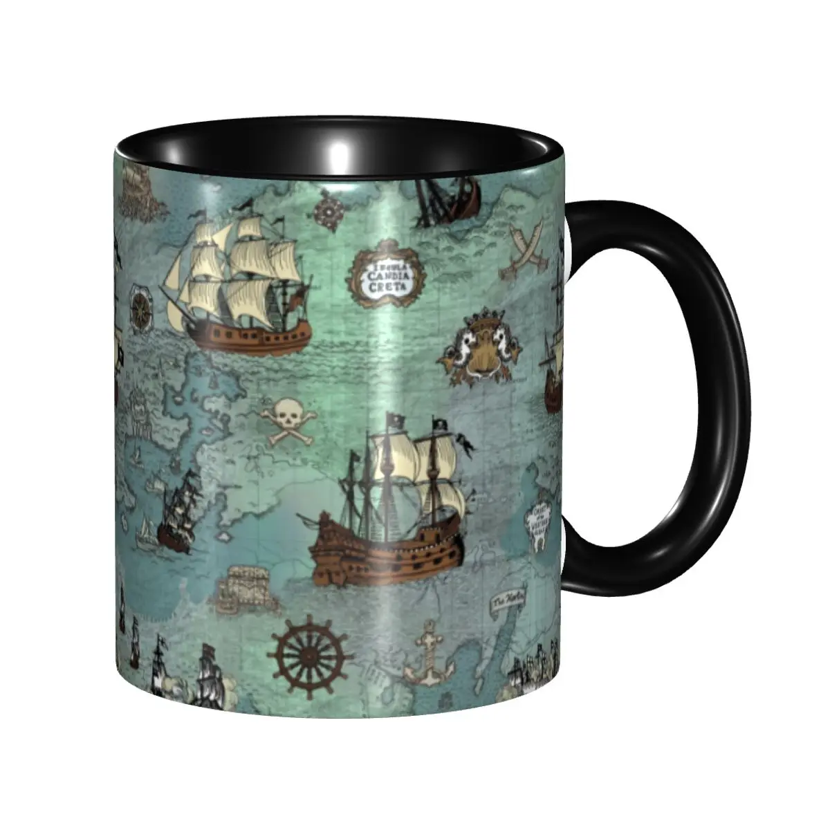 Pirate Map Nautical Sea Print Coffee Mug DIY Personalized Skull Sailor Ceramic Milk Tea Mug