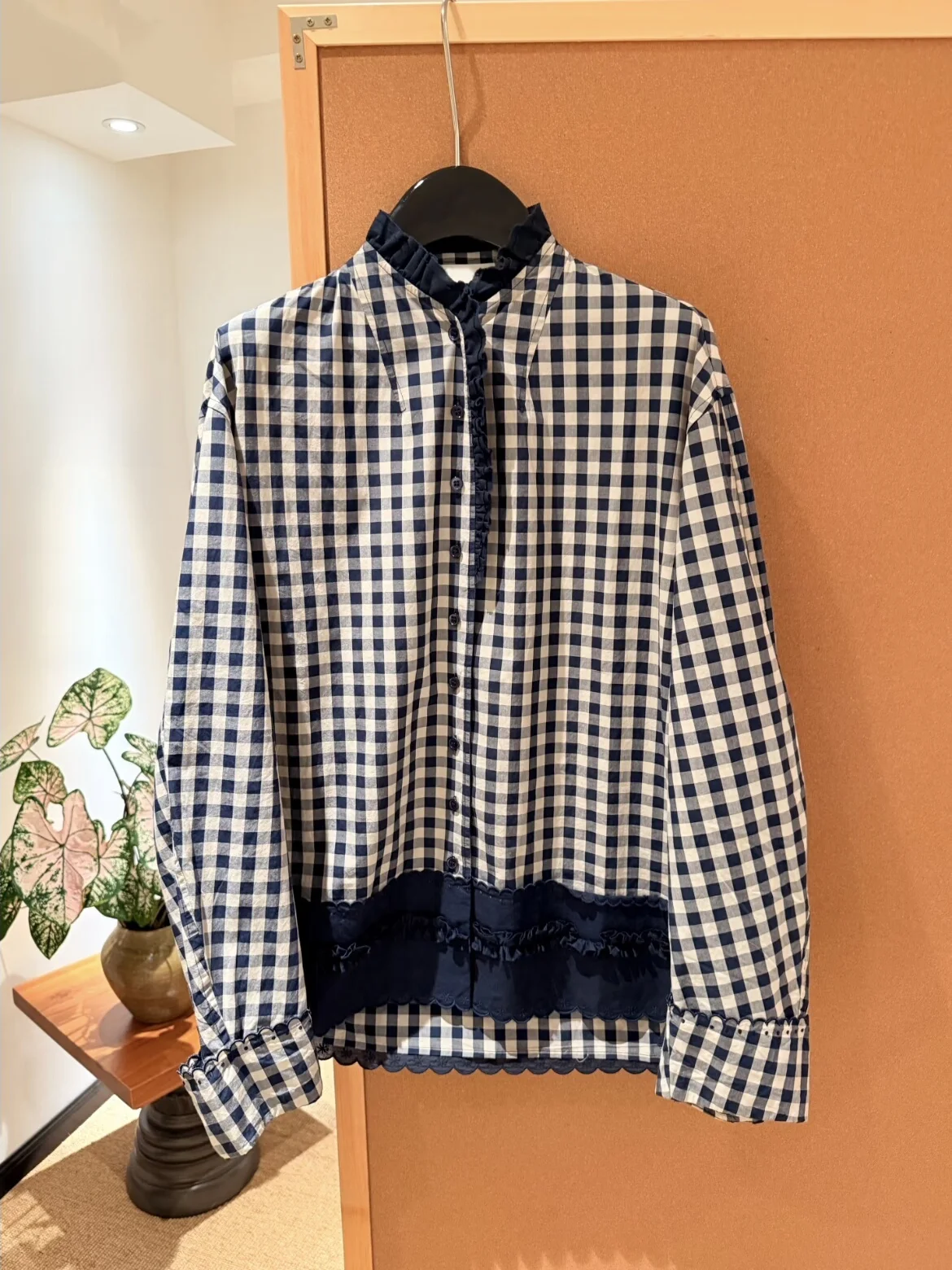 

Heidd Autumn Winter Long Sleeve Shirt Loose Lace Trim Patchwork Plaid Women's Breathable Cotton Shirt Adorable Style Casual Wear