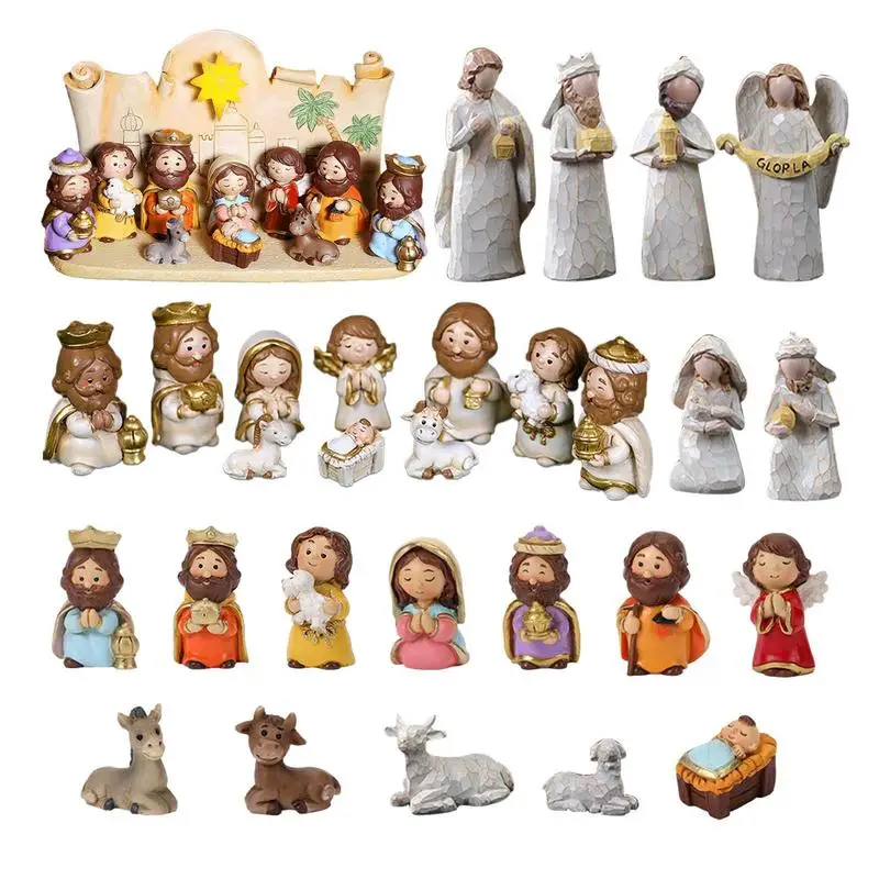 Nativity Scene Set Christmas Figures Holy Family Statue Baby Jesus Manger Crib Holiday Decoration Indoor home decorations