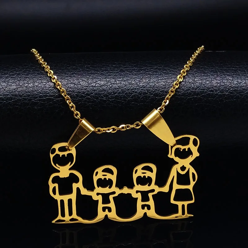 

Family Necklaces Boy Kids Women Gold Color Chain Stainless Steel Necklace Jewellery joyas Mother's Day Gift ND310A
