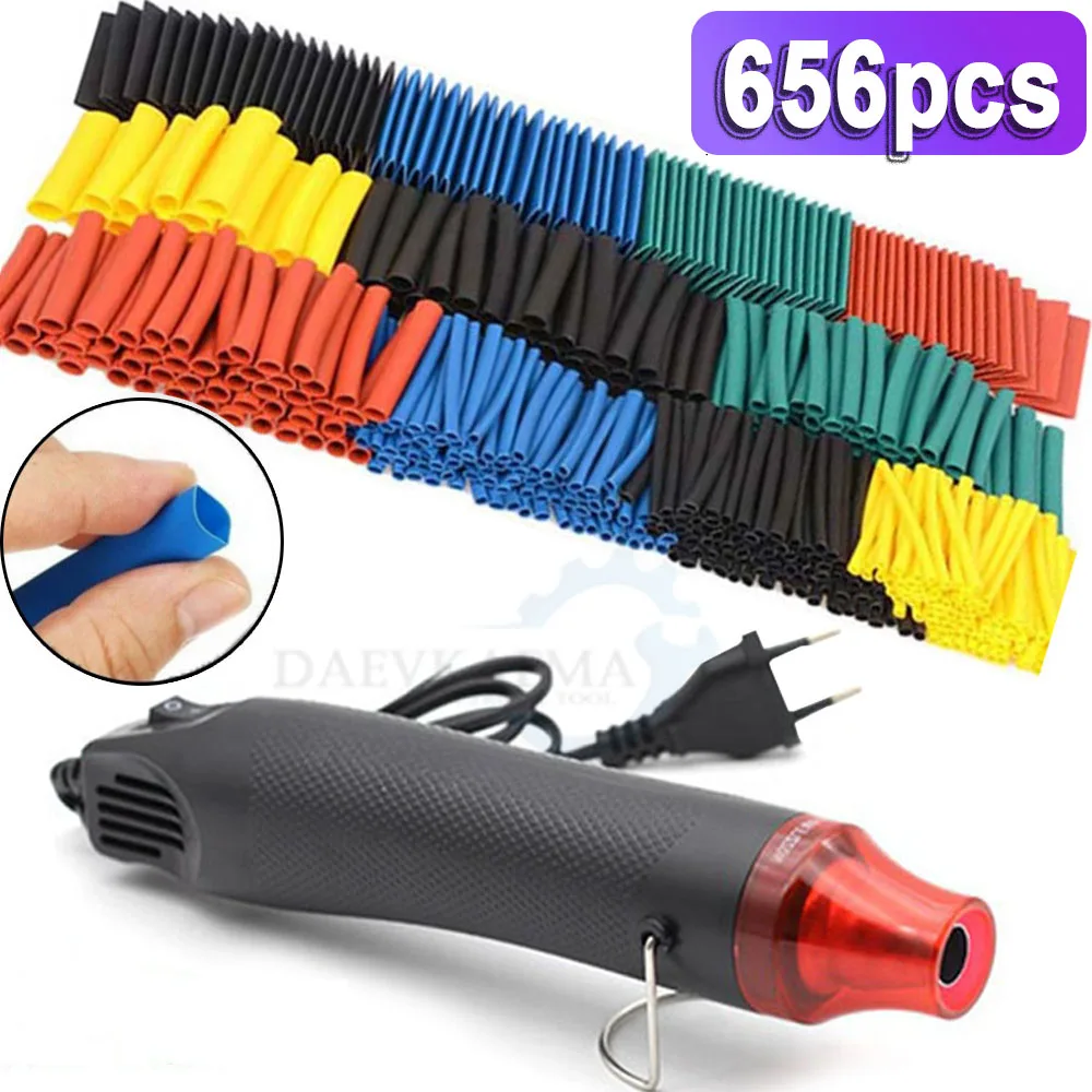 656/1060pcs Heat Shrink Tube With 300W Hot Air Guns Kit EU US 110V 220V Heat Shrink Tubing Kit 2:1 Cover Cable Repair Protection