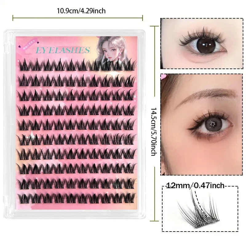 10 Rows Self-Adhesive Eyelashes, Natural Curly Slender 2mm Thin Lashes, Eye-Enlarging DIY Lash Extensions
