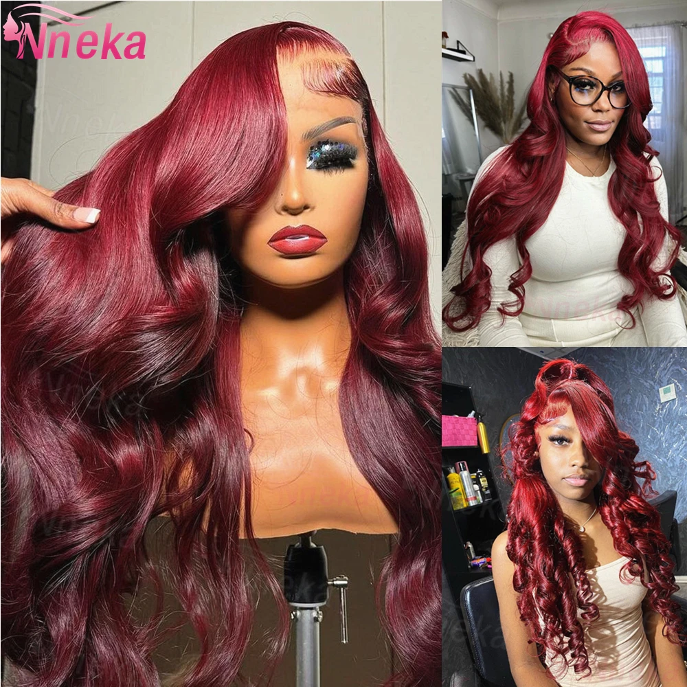 99J Бордовый 13x6 Hd Парик из натуральных волос на кружеве Объемная волна 13x4 Парики из натуральных волос на кружеве спереди винно-красного цвета Бразильские для женщин Плотность 200