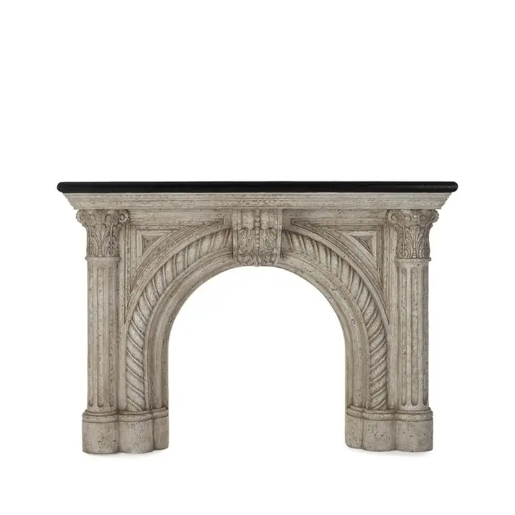 xx-Premium Silvergrey Stone Electric Hand-Carved Modern Polished Decorative Fireplace Mantel for Living Room  Villa^