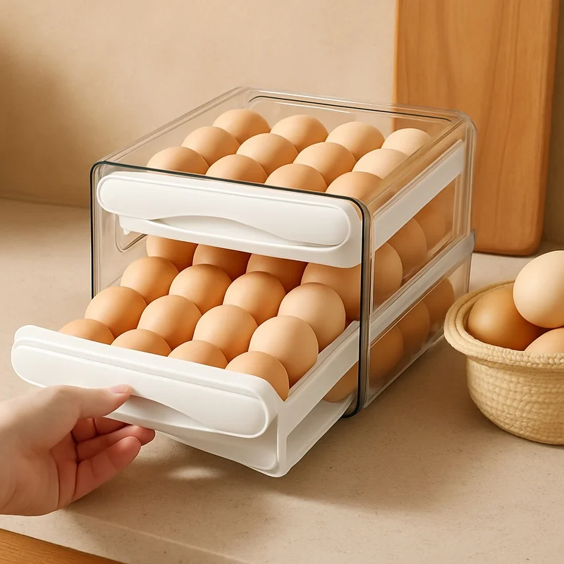 Two-Layer Plastic Egg Storage Container for Refrigerator and Kitchen Organization with High Capacity