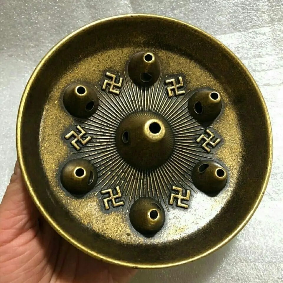 Brass Seven-Star Longevity Lamp, 7-Wick Butter Oil Lamp for Buddha Offering, Home & Temple Altar Lamp Holder