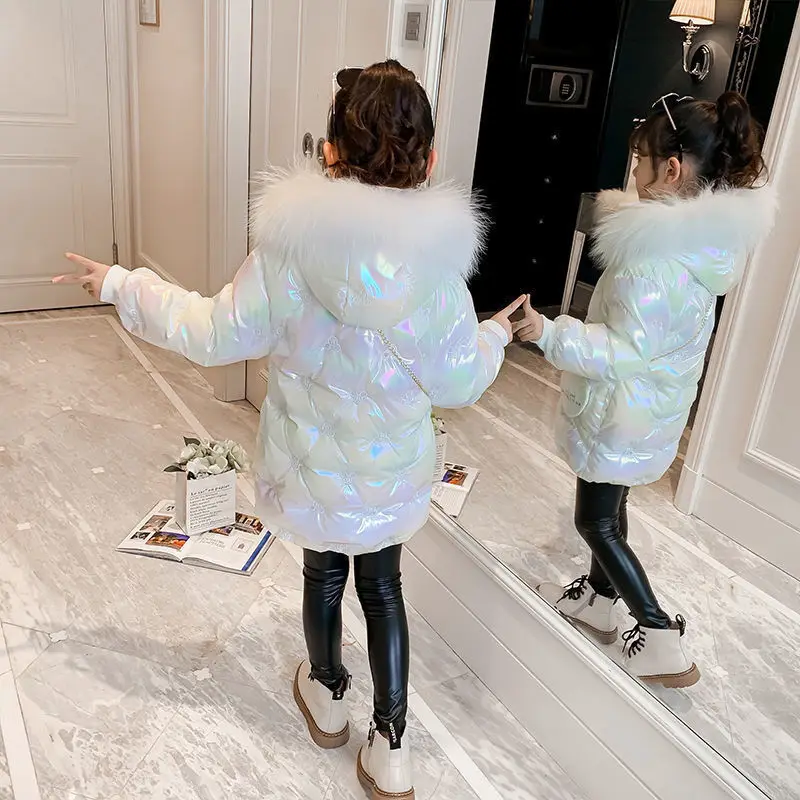 Girls Down Coat Jacket Cotton Outwear Overcoat 2022 Pink Warm Thicken Plus Velvet Winter Breathable Children\'s Clothing