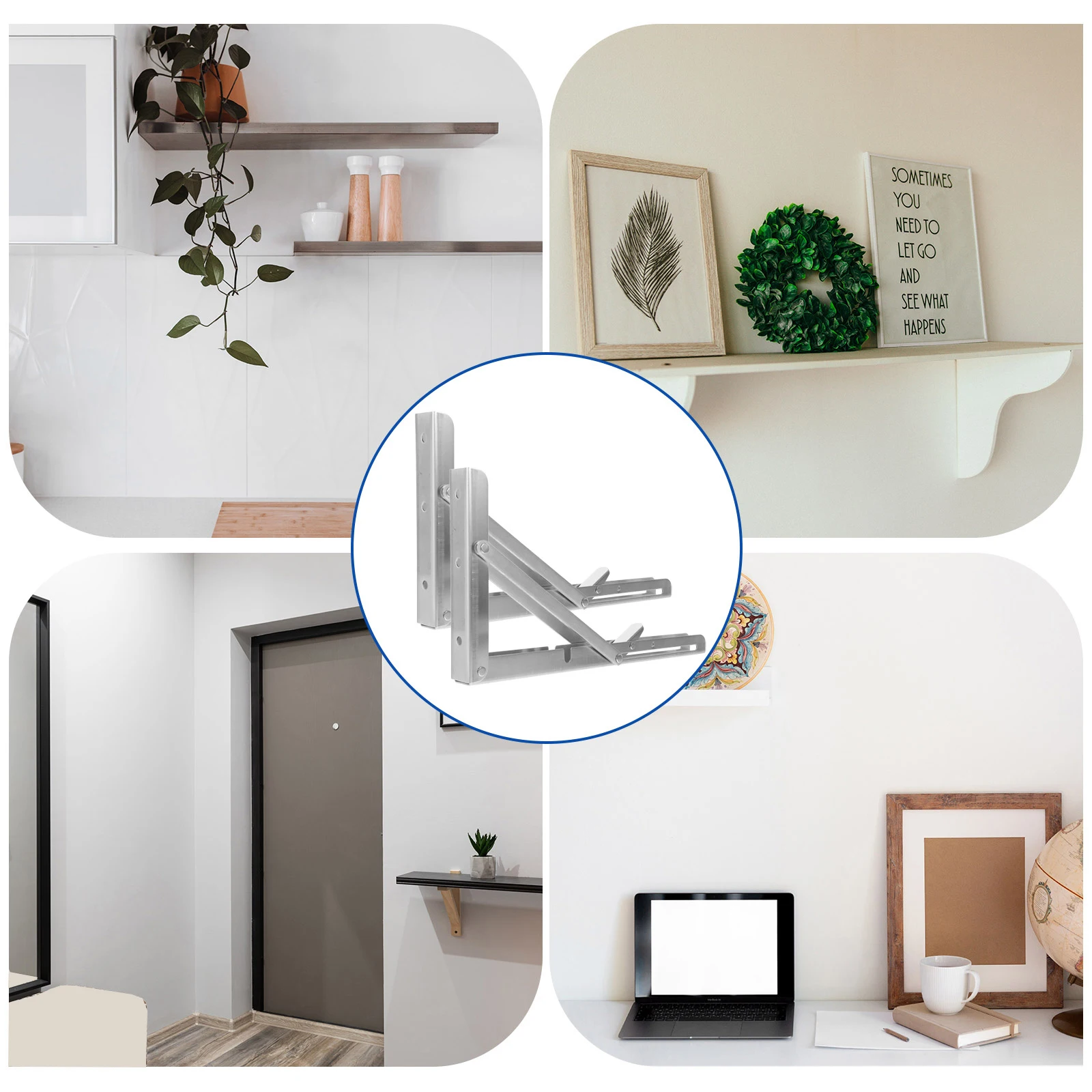 

2Pcs Stainless Steel Triangle Brackets Folding Shelf Supports Wall Board Rack Collapsible Easy Install Outdoor Indoor Practical